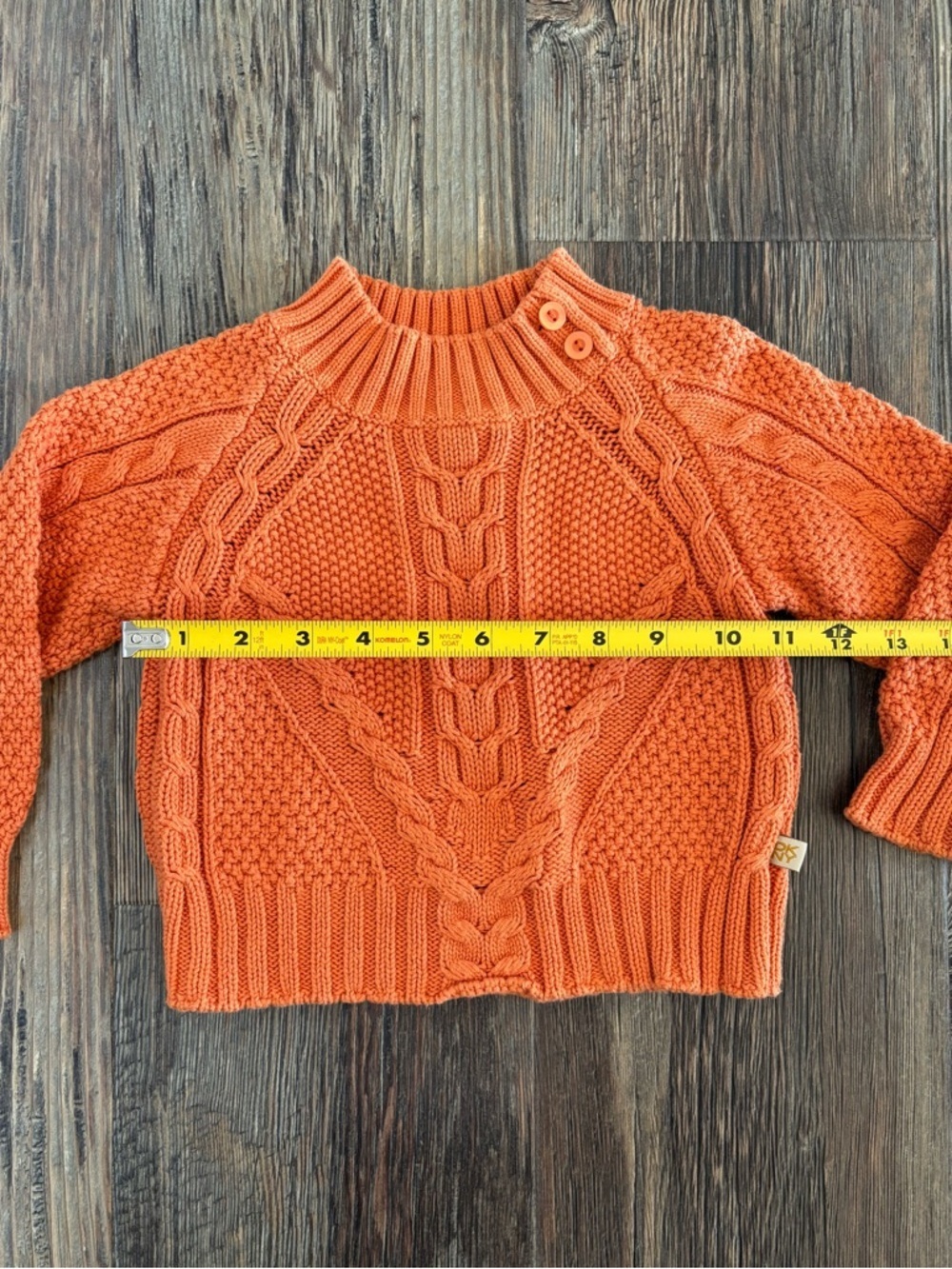 DKNY Cable-Knit Baby Sweater 18-24 Mos Orange Mock Neck Pullover Chunky Preppy - Picture 5 of 10